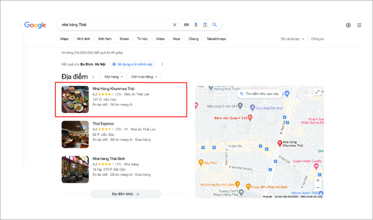 Cơ sở kinh doanh khi có nhiều đánh giá Google Maps luôn nằm ở vị trí đầu trên các trang tìm kiếm
